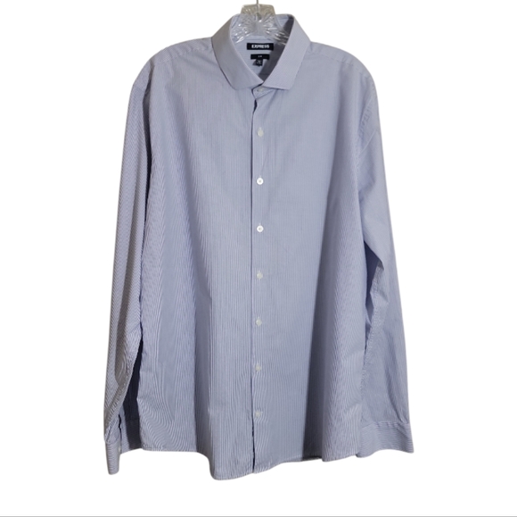 Express men slim fit blue white stripe button down shirt size XL - Picture 1 of 9